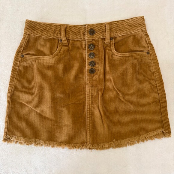 Indigo Rein Dresses & Skirts - Indigo Rein Brown Corduroy Mini Skirt Button Fly Frayed Hem Size 1/24